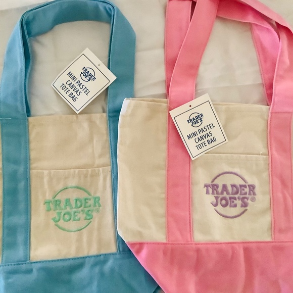 Pastel Trader Joe’s mini tote bags Pink NWT - Picture 2 of 6